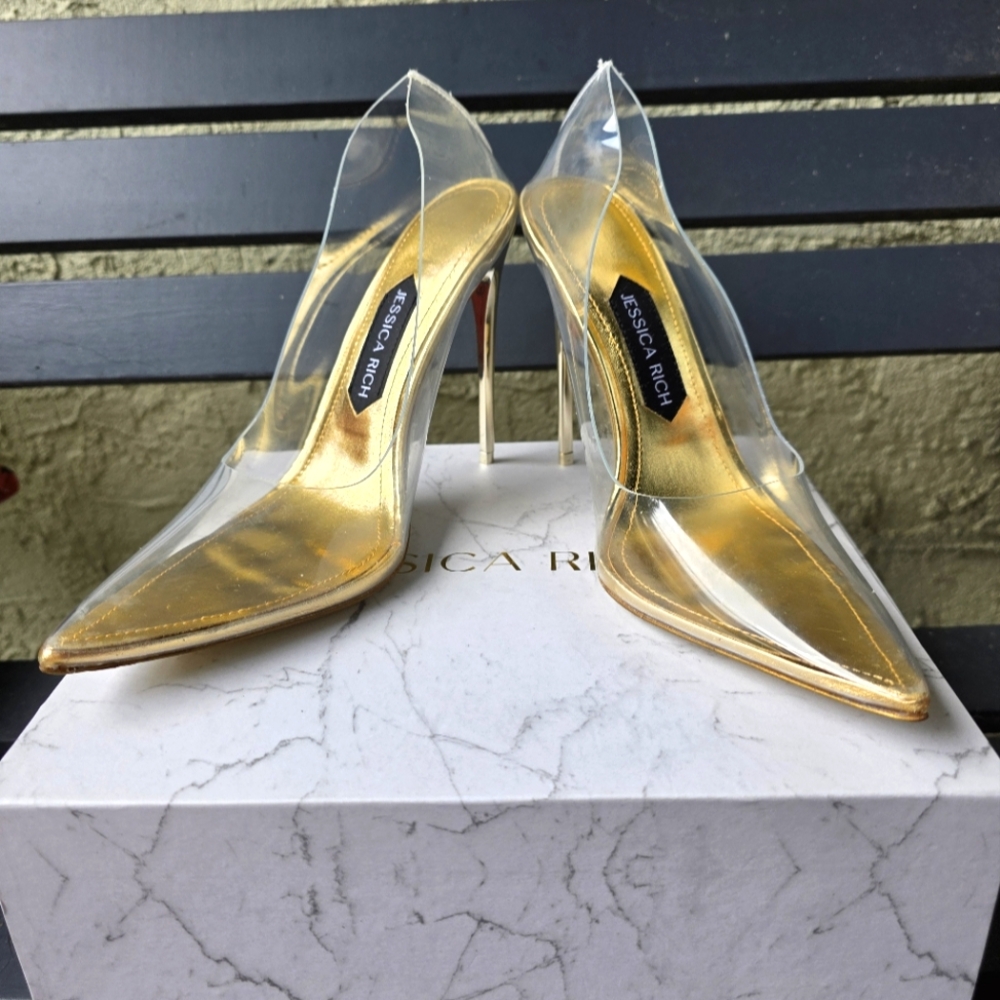 NIB Jessica Fancy Gold and Clear Heels Sz. 37,‎ 39